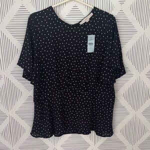 TRENDING! Navy and White Polka Dot Blouse, Beautiful Blouse Year Round! NWT